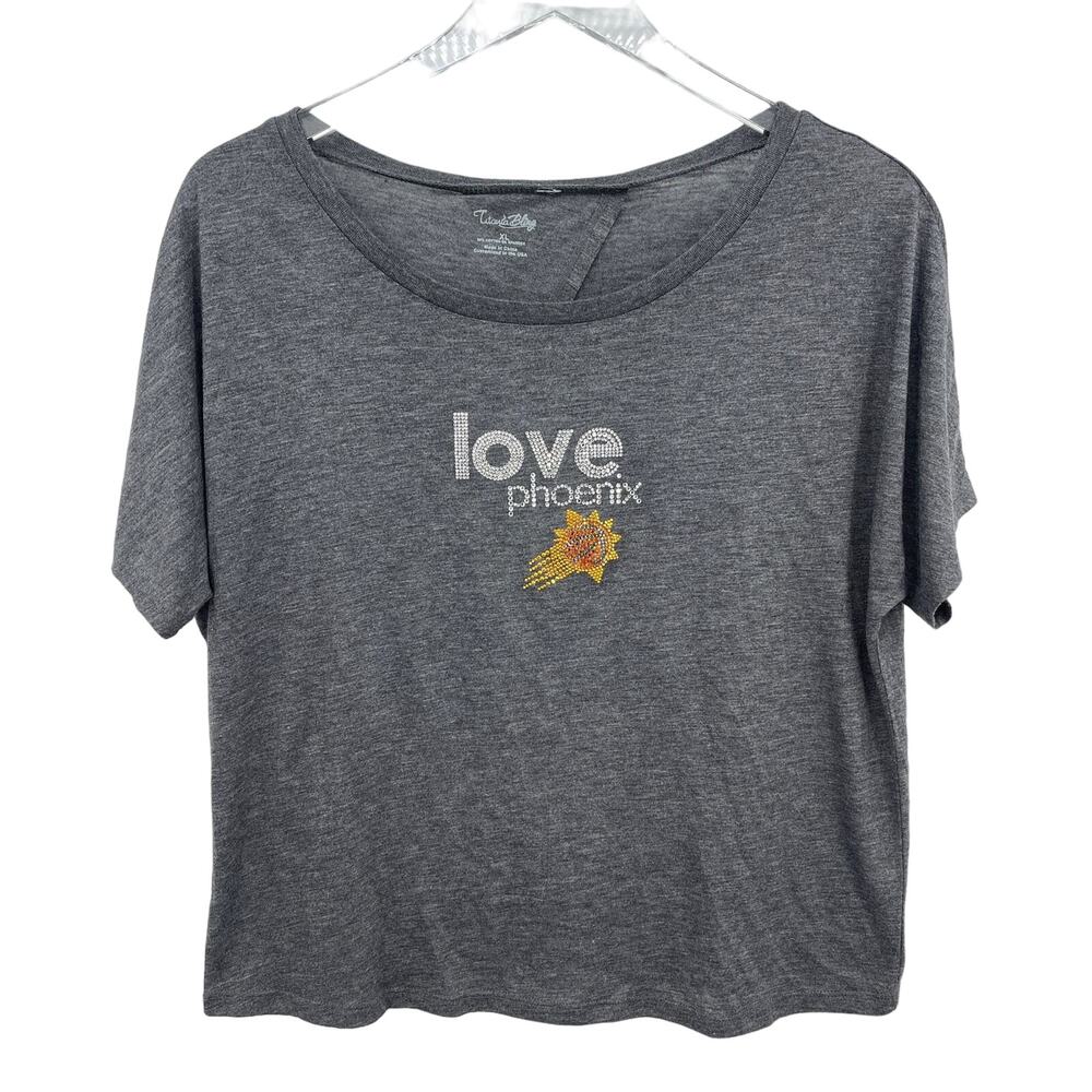 Phoenix Suns Bedazzled Heathered Gray Open Back T-Shirt Titania Bling Size XL
